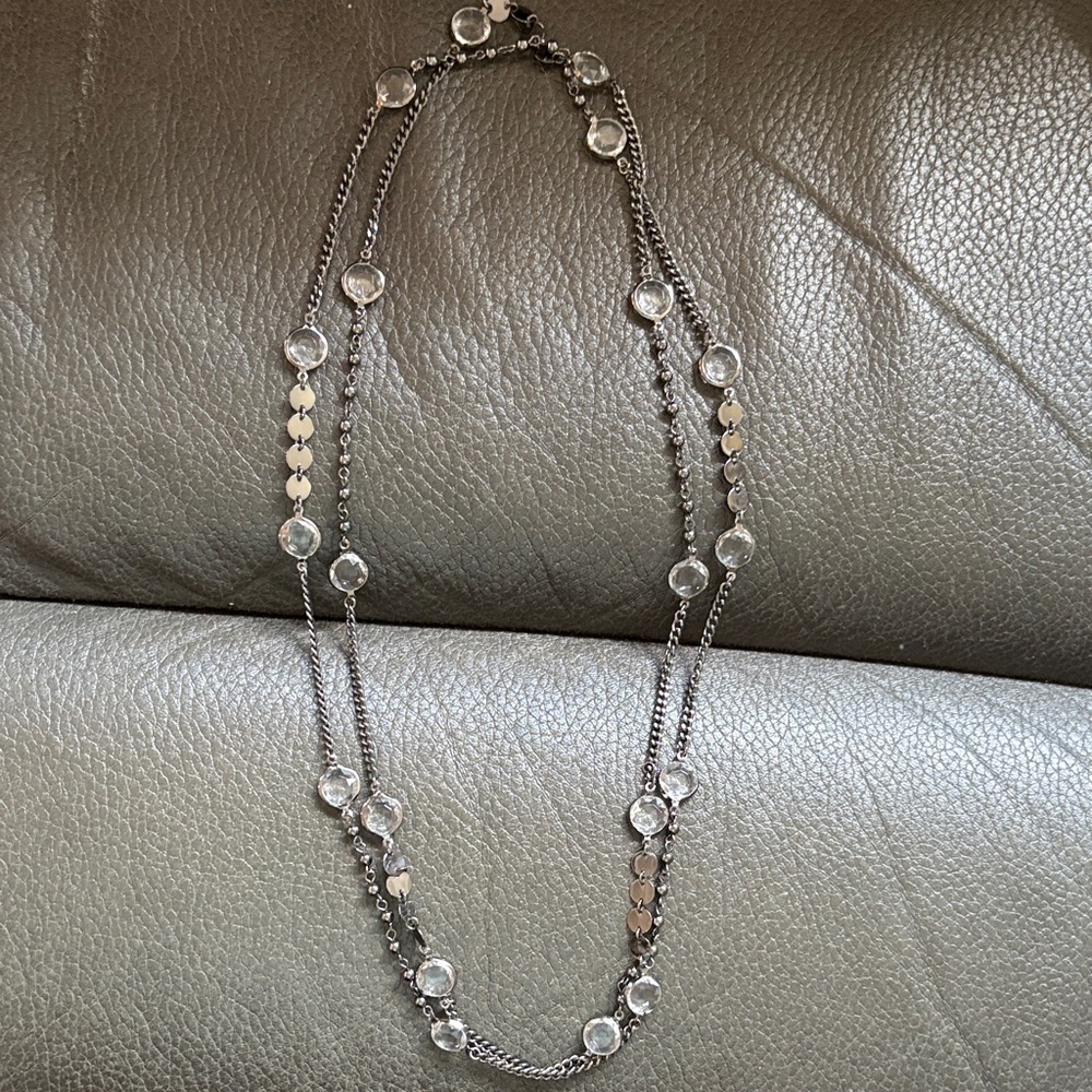 Robert Rose black metal with clear stone long necklace
